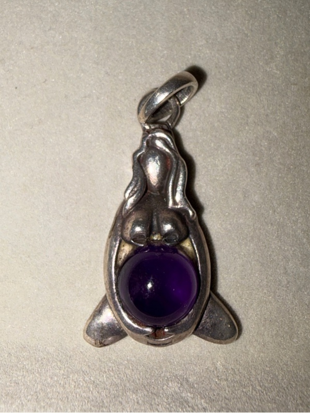 Sterling Silver Goddess Pendant with Purple Gem